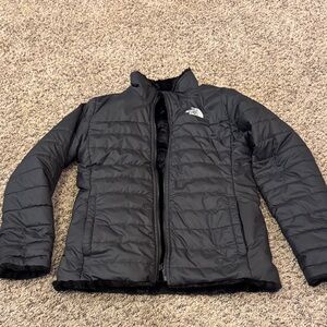 Girls, large North Face Black Puffer Jacket- REVERSIBLE!! Zippered pockets!